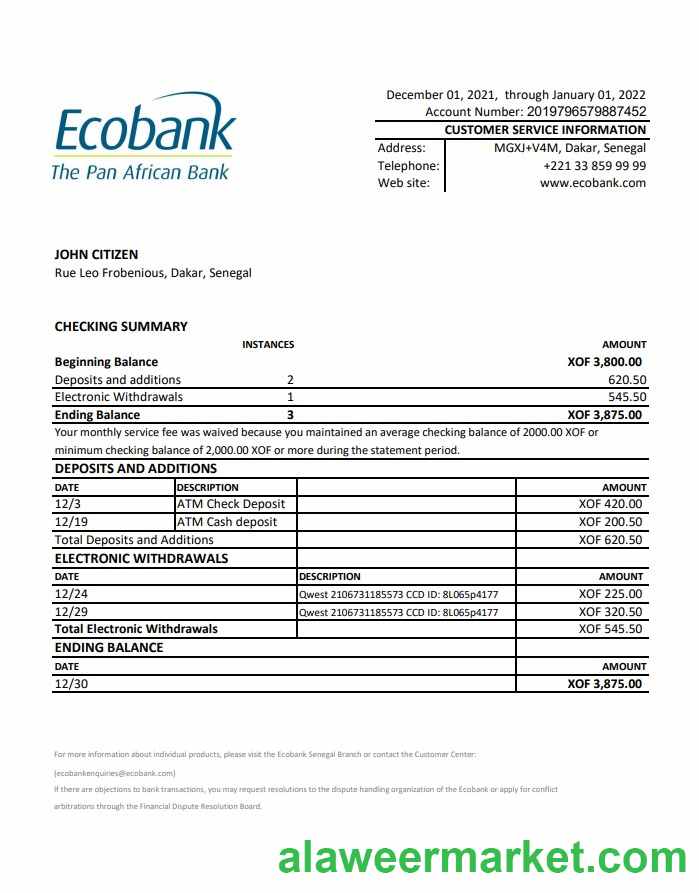 Senegal Ecobank bank statement xls